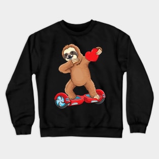 Dabbing Sloth Riding hoverboard Kids Skater Valentines Day Crewneck Sweatshirt